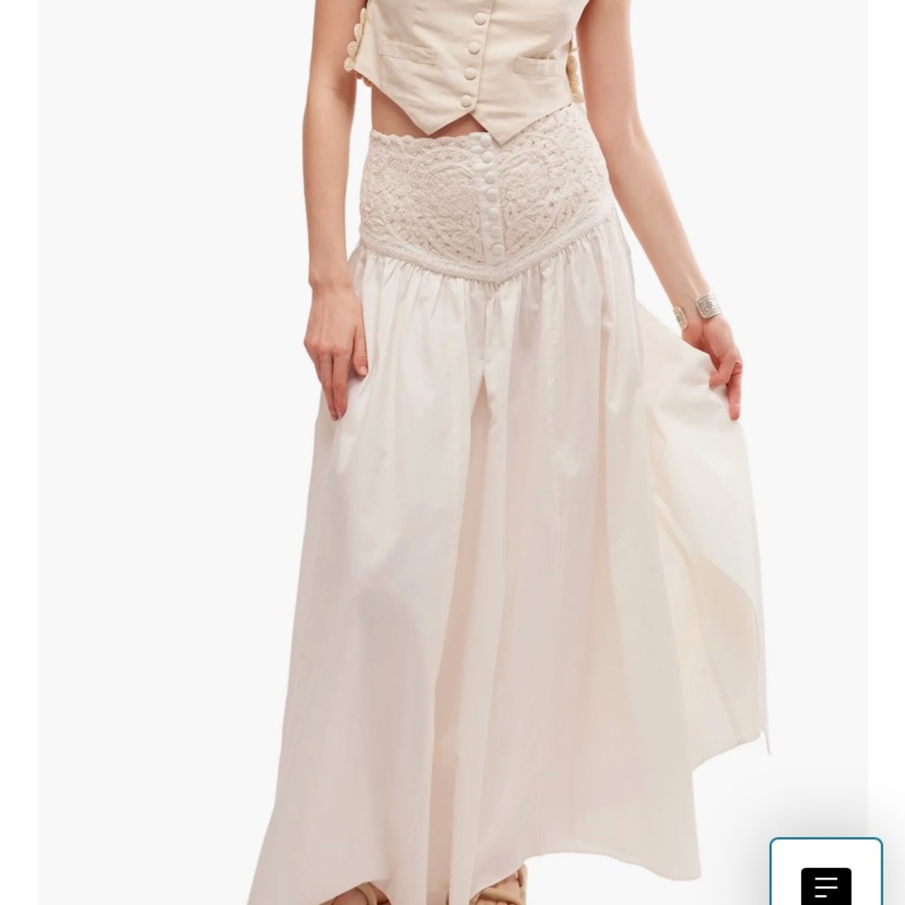 Free People White Maxi A-Line Skirt Pleated Resort Wear - Picture 4 of 5